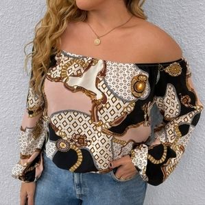 New! Geo & Chain Print Off The Shoulder Blouse 2XL/16 NWOT